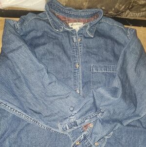 VTG  90s Eddie Bauer Blue work wear shirt  plaid heavy made in hong kong unisex